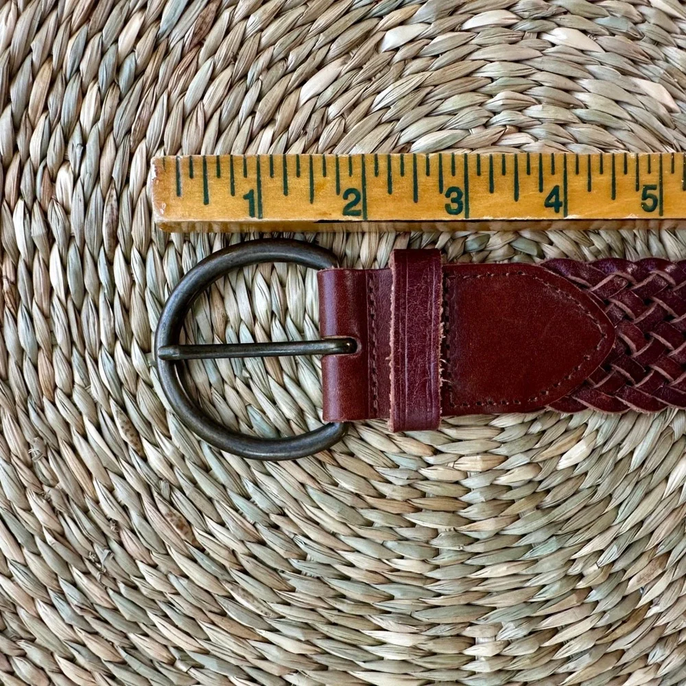 Gap Womens Brown Woven Leather Braided Belt Small Brass D-Ring Buckle Boho 40in